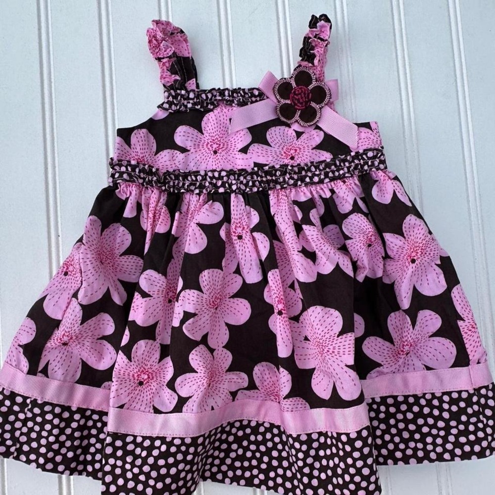 Vintage Baby Beri Dress 3-6 months brown and pink flowers Y2Kbaby 2000s baby Y2K